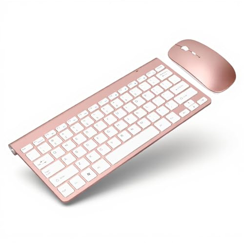 Cuifati Combo Clavier Souris sans Fil 2.4G, Clavier et Souris Ergonomiques 78 Touches, Clavier Muet de Bureau pour Ordinateurs, Appareils Mobiles, Tablette, Ordinateur Portable (Or Rose)