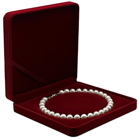 Fadsace Set di gioielli in velluto con collana girocollo con perle, confezione regalo, scatola lunga con catena di perle, scatola regalo, confezione per gioielli da matrimonio, custodia da viaggio