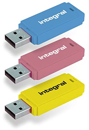 Integral 32GB Neon USB 2.0 Flash Drive Paquete de 3 (Azul/Rosa/Amarillo)