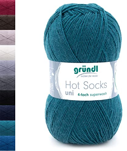 Sockenwolle 4fädig unifarben 100g Gründl Hot Socks 4-fädig einfarbig | 75% Wolle, 25% Polyamid | Strumpfwolle Sockengarn (4ply, 4fach) Wolle für Socken stricken (89 - petrol)