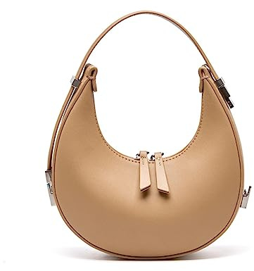 Borsa a mezzaluna ascellare con maniglia a tracolla in vera pelle da donna, borsa regolabile alla moda Y2k con manico., Albicocca