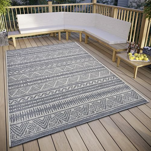 HANSE Home Loto utomhusmatta väderbeständig – modernt boho etnomönster vattentät, robust yttermatta platt väv för trädgård, balkong, terrass, vardagsrum – beige, 63 x 120 cm
