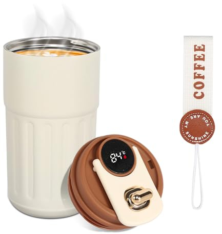 Water Bottle Flask with Temperature Display Stainless Steel Flask for Hot Drink 450mL, Insulated Coffee Mug Travel Mugs for Hot Drinks Mug Warmer Thermal Mug Thermal Cup