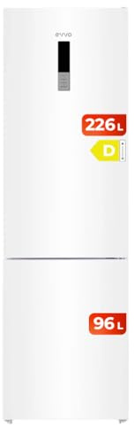 EVVO Frigorífico Combi No Frost, Capacidad Frigorífico 226 L Congelador 96 L, Motor Inverter, 60cm de Ancho, Clase energética D, Multi Air Flow, Luz Interior LED, Panel LED táctil (F55 Color: Blanco)