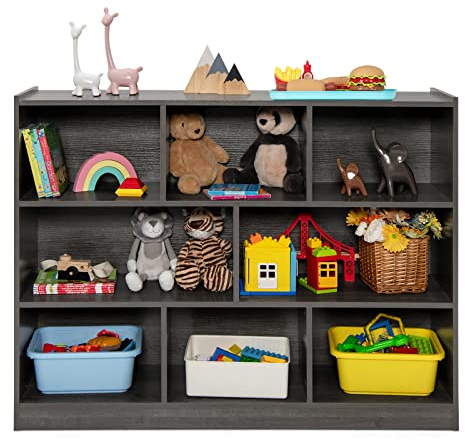 DREAMADE Kinderregal mit 8 Fächern, Bücherregal für Kinder aus Holz, Aufbewahrungsregal Spielzeugschrank Kinderzimmer Möbel, Spielzeugregal für Kinderzimmer Wohnzimmer, 122 x 32 x 93cm (Grau)