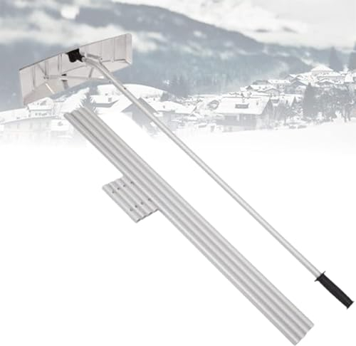 Samnuerly Dach-Schneeschaufel, Aluminium-Schnee-Rechen mit verstellbarem Teleskopgriff, Dach-Schnee-Entfernungswerkzeug zum idealen Entfernen von Schnee/Blättern/Schutt