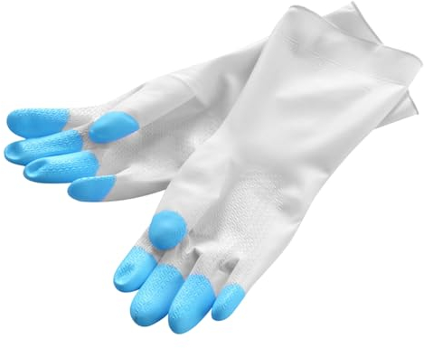Guantes para el Hogar, Guantes Impermeables de PVC para Lavar Platos, Guantes de Limpieza Antideslizantes, Guantes Reutilizables para Lavar Platos, Fregar y Barrer(Azul)
