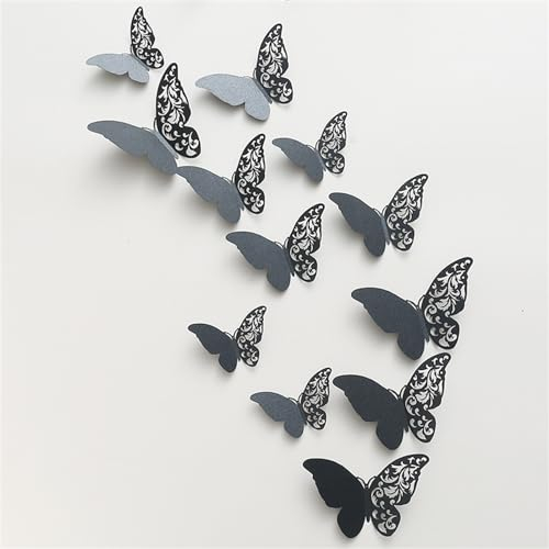 Ueiwffzo 60 Stück Schmetterling Wandaufkleber, 3D Schmetterlinge Deko Wandtattoo für Zuhause, Schlafzimmer, Baby Room Decor (Schwarz)