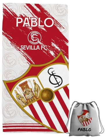 ZPUBLI+ Toallas de Playa o Ducha Personalizadas con Nombre o Frases. Toallas Infantiles, Regalo Infantil Original para baño, Piscina, Playa, Camping. Varias Medidas (Sevilla FC, 140x70)