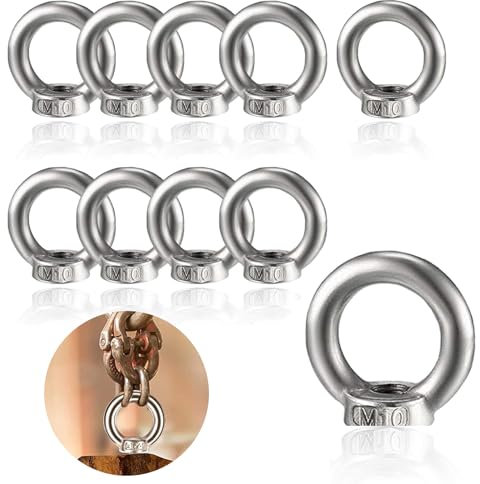 Dado ad Anello in Acciaio Inox, 10 Pezzi dado ad Anello M10, dado Oculare in Acciaio inox, Dado lucido Superficiale, Utilizzato per l'installazione della Corda di Collegamento, Argento