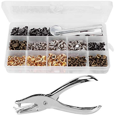 FLEXMAN 240 Set Doppelseitiges Nietzangen Set, Ledernieten mit Lochzange, Doppelkappenniete, Reparaturwerkzeug für Gürtel, Windjacken, Daunenjacken