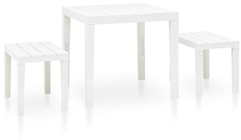 LAPOOH Gartentisch mit 2 Bänken, Gartenmöbel Set, Garnitur, Sitzgarnitur Garten, Balkon Möbel Set, Garten Möbelsets, Kunststoff Weiß