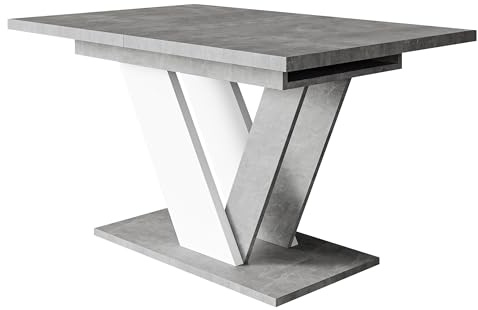 Mirjan24 Tisch für Esszimmer Ditenti, Rechteckiger Esstisch, Praktischer Auszugstisch 120/160, Küchentisch, Esszimmertisch, Ausziehtisch (Beton/Weiß)
