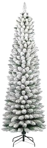 LEIVESTE - Árbol de Navidad artificial Slim nevado, frondoso, 210 cm, verde con 687 ramas realistas, árbol de Navidad alto y estrecho con base de metal, verde