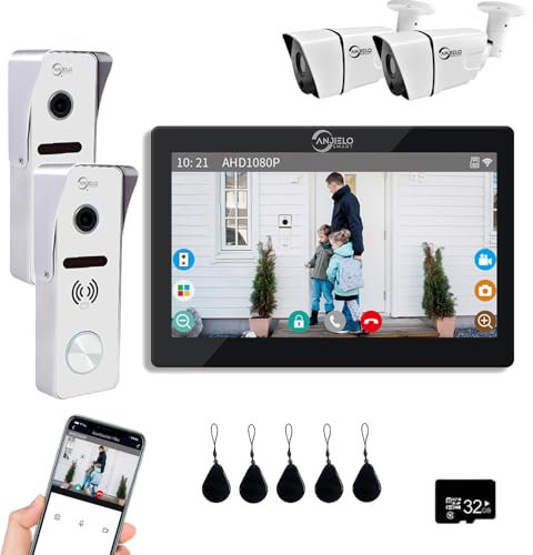 TUYA - Videocitofono cablato, 7 pollici, sistema di monitor touch wireless, 1080P, HD, videocitofono, videocitofono, fotocamera per porta (2 campanelli+1 schermo+2 fotocamera)