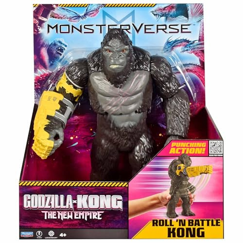 MONSTERVERSE Giant Kong 28 cm Roll & Battle Punch, Figura con Movimiento de Brazos, Codos y Torso, Diseño Inspirado en Godzilla vs. Kong, Figura de Acción para Recrear la Batalla, Famosa (MN320100)
