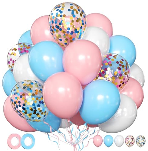 Luftballons Rosa Blau Weiß 50 Stk 12 zoll Luftballons Ballons Pastell Rosa Hellblau Konfetti Ballons für Frauen Geburtstag Hochzeit Verlobung Muttertag Feier Deko