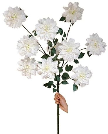 SNHHNSW Sehr geeignet für die Dekoration Ihrer Geschichteten Tabletts, d Lebensartige Dahlien, weiße künstliche Blumen für Wohnzimmertisch Blumenschmuck, Heimdekoration (2)