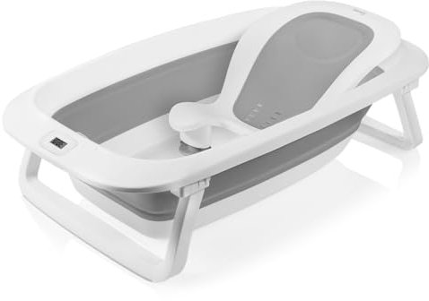 LIONELO Babybubble - Bañera plegable para recién nacido, de 0 a 3 años, con termómetro y reductor, asiento de baño, portátil, de silicona, tapón de desagüe antideslizante, estable y compacto para