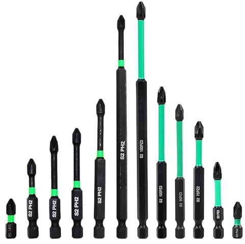 12 brocas de destornillador de impacto, puntas de destornillador de impacto PZ2, brocas de destornillador de impacto Ph2, puntas de destornillador largas, juego de brocas magnéticas de acero S2 largo