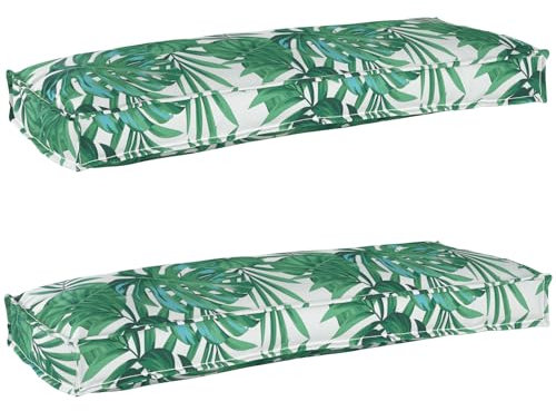 vidaXL Cojines de Palet para Banco, 2 Piezas. Tienen un patrón de Hojas, miden 100 x 40 x 8 cm y están Hechos de Tela Oxford. Son Suaves, Tienen Fundas Removibles y Son Ideales para Usar Tanto en in