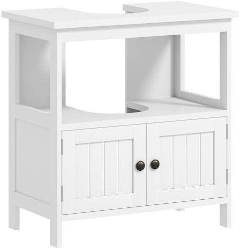 kleankin Mobile Sottolavabo per Bagno con Ripiano e Armadietto, Mobiletto Sottolavabo con Intaglio a U e 2 Ante, Mobile Bagno Moderno e Salvaspazio, Adatto a Lavabi a Colonna, 60x30x60 cm, Bianco
