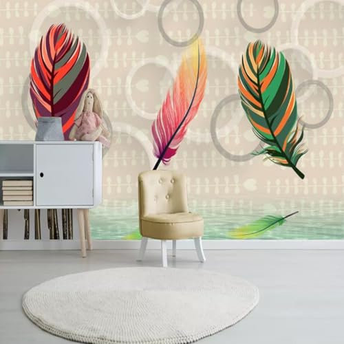 XLMING Frisch Schön Retro Farbenfroh Feder Kreis 3D Tapete Dekorative Seidenoptik Speisesaal Arbeitszimmer Wohnzimmer Schlafzimmer Sofa TV Wand-150cm×105cm