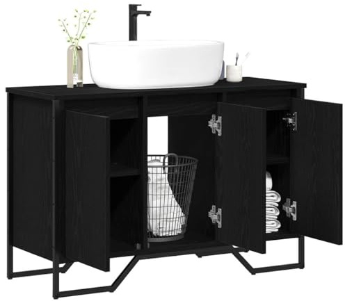vidaXL Vaskskåp Övrigt Svart Ek 91 x 35 x 60 cm Konstruerat trä, Badrumsskåp, modern möbel med förvaring, rektangulär, hållbar, praktisk design, sparar plats i ditt hem