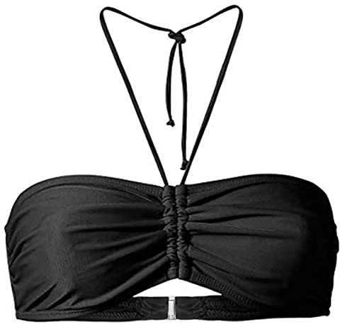 Haut de Bikini Bandeau Top Bandeau Femme Push-up Sexy Cou Suspendu Haut de Noir Bretelles Amovibles et sans Bretelles Haut de Bikini Noir avec Rembourrage Amovible