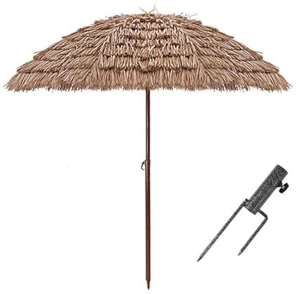 PPLDABNK Sombrilla De Paja para Exteriores De 1,6M, Estilo Hawaiano Tropical con 8 Varillas Y FuncióN De InclinacióN, Ideal para JardíN, Patio, Piscina,1.6m
