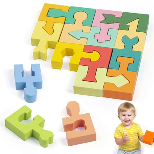 Guopai Puzzle di Legno per Bambini, Gioco Montessori per Bambini 2 Anni, Blocchi di Costruzione Geometrici, Giocattolo Educativo per Sviluppo Cognitivo e Coordinazione Occhio-Mano