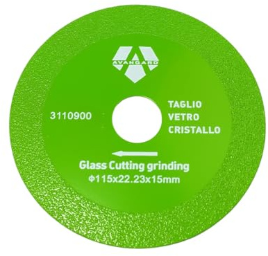 Disco diamantato Avangard da 115 mm o 125 mm per taglio professionale extra fine a secco di vetro in lastra o sagomato (bottiglie, vasi) (1, 115 mm)