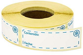 500 Etiquetas Adhesivas para Congelador y Frigorífico en rollo, Etiquetas Autoadhesivas Removibles de Fecha para Alimentos, Extraíbles e Impermeables, Pegatinas en color blanco y azul de 25x75mm.