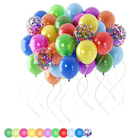 110 Stück Latex Ballons 12 Zoll(30cm) - 10 Matte Farben + 10 Konfetti-Ballons mit 100 Klebepunkten für Geburtstag, Hochzeit, Party,Baby Shower,Jubiläum Deko