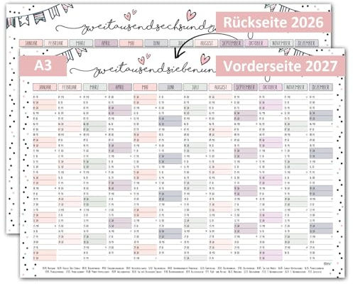 Timr väggkalender 2026 inkl. 2027 konfettimotiv - DIN A3 kalender 12 månader dubbelsidig I tr396