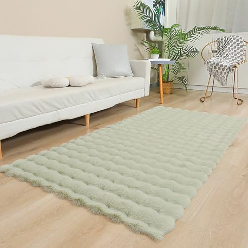 Generisch Teppich Wohnzimmer Waschbar - Hochflor Weiche Plüsch Matte Teppichen Anti-Rutsch Unterseite- Schlafzimmer Flauschige Modern Bettvorleger Carpet fürs Kinderzimmer,Grün,80 * 160cm
