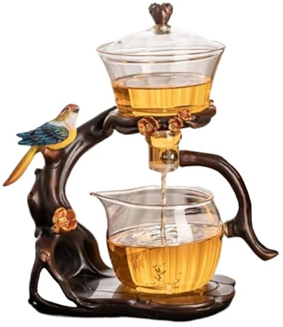 Ensemble de thé semi-automatique, théière magnétique magnétique en verre en verre en en élevé avec infuseur, 300 ml + 460 ml de théâtre magique, 7.8x4.9x10.4 Ensemble thé Kung Fu pour