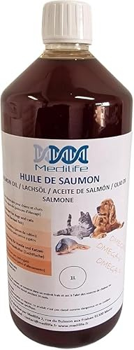 Medilife Aceite de Salmón 100% Natural para Perros y Gatos, Rico en Omega 3-6-9 y Vitaminas, 1L
