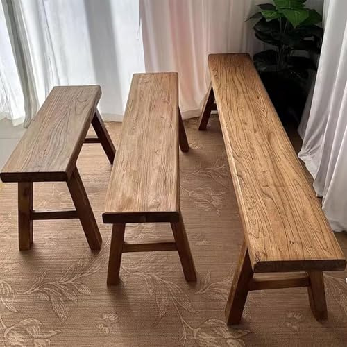 Massivholz Bank aus Ulmenholz, 50 80 100 120 150 200 cm Lange Bank für Diele Wohnzimmer und Flur, Robuste Sitzbank aus Naturholz im Landhausstil, Langlebige Holzbank für Innenbereiche(50cm)