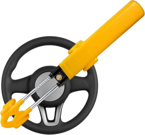 Y.H BLISSHAVEN Adjustable Twin Bar Steering Wheel Lock 48-63cm – Heavy Duty Alloy Car Anti-Theft Device with Bright Yellow Visibility & 2 Keys Universal Fit for Cars, SUVs, Trucks