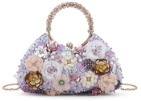 Syrads Donna Borsa Sera Fiore Pochette da Sposa Frizione Sposa da Ballo Borse A Tracolla per Festa Banchetti Ballo Nozze,Viola