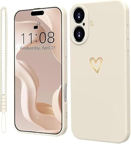 Mitetabo Hülle für Handyhülle iPhone 17 Gold Liebesher Silikon,Mädchen Weich Slim Stoßfest Süßes Gold Love Kratzfeste Schutzhülle Case für iPhone 17 6.3“ Beige