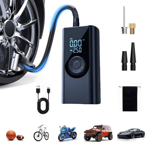Gonfiatore portatile per pneumatici, 150 psi, compressore d'aria wireless con manometro digitale e luce LED, adatto per auto, moto, biciclette, scommesse sportive, ecc.