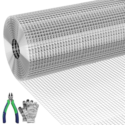 CHRUIXIN Galvanized Hardware Cloth, 1/2 Inch Mesh, 16 in x 50 ft, 19 Gauge Welded Wire Mesh Roll for Chicken Coops, Garden Fencing and Raised Beds