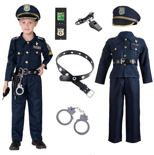 Bkazwe Polizistenkostüm Deluxe Polizei Kostüm Kinder, Rollenspielset für Jungen Mädchen, Cosplay-Polizei Set with Accessoires, Verkleidung für Halloween Karneval Festival Cosplay Faschingskostüme