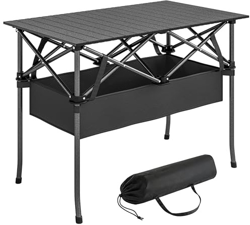 Outsunny Mesa Plegable Camping Red de Almacenamiento 93x55x68 cm Negro