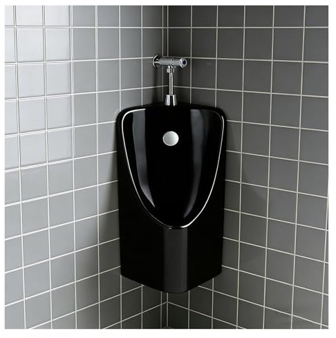 Orinatoio angolare da uomo in ceramica con valvola di scarico, design a prova di perdite per una facile installazione moderna finitura nera ideale per bagni e bagni pubblici
