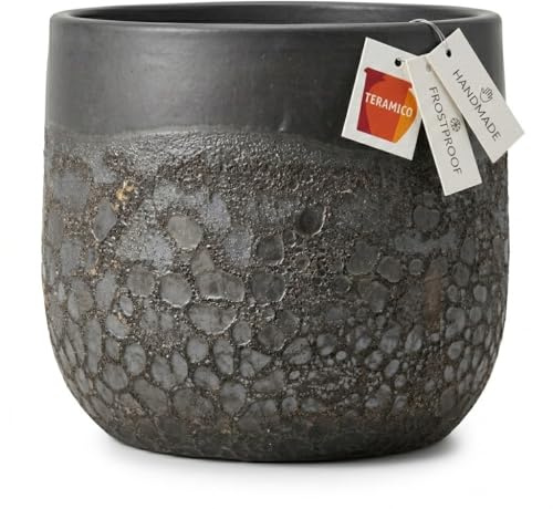 Teramico Keramik Pflanzkübel Brooklyn frostfest (Anthrazit 28cm x 23cm) | Hochwertiges Steinzeug aus Handarbeit. Frostsicher und witterungsbeständig. Mit Abflussloch. Perfekt für Garten & Balkon.