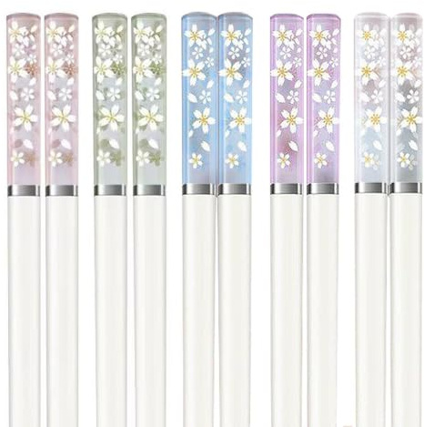 KRVNTH Bacchette Giapponesi per Sushi, 5 Paia Antiscivolo Riutilizzabili, Ideali per Noodles e Riso