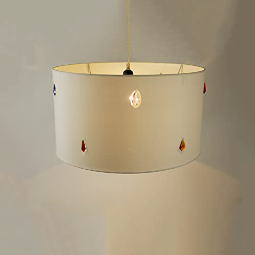 ILARIA L Decken-Pendel-Leuchte-Lampe Stoff-Schirm weiß mit Kristall-Einsätzen, 2. Wahl, 1X E27 (nicht inkl.) Wohn-Ess-Schlaf-Zimmer-Leuchte-Lampe
